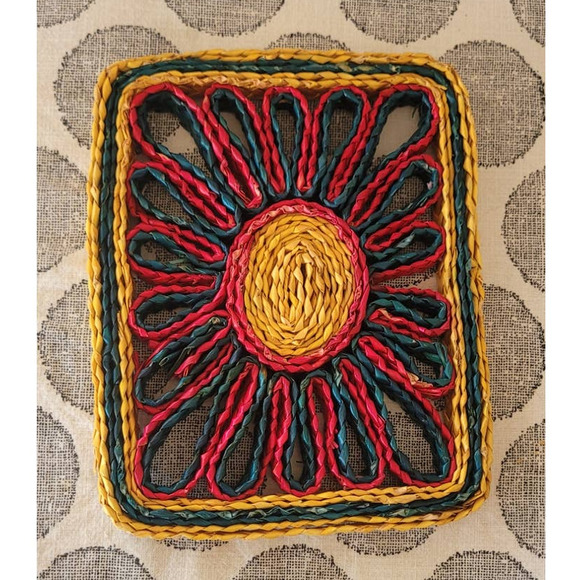 Vintage Wicker Rattan Colorful Trivet Hot Pad - Picture 2 of 4